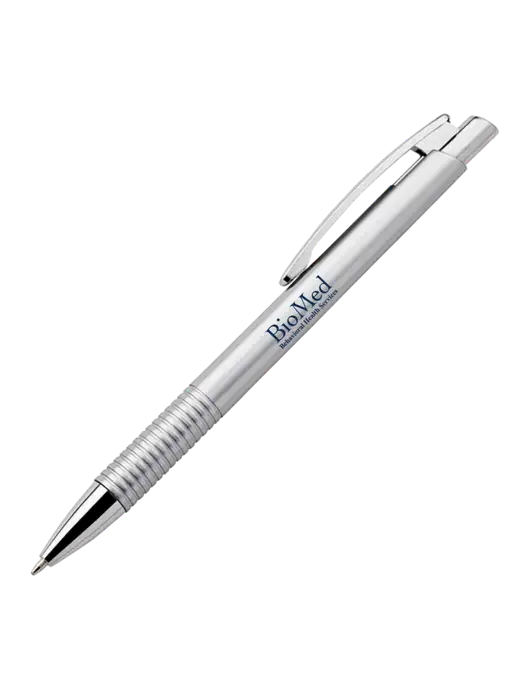 Malay Silver Ballpoint Pen - Blue Ink w/BioMed Logo