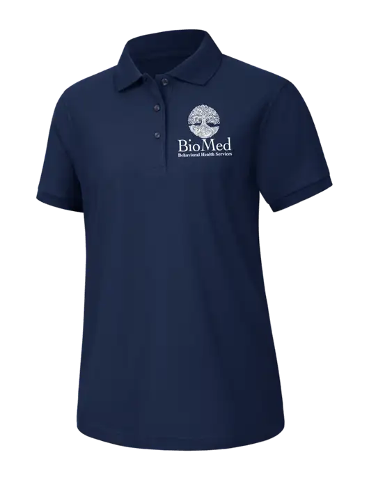 Womens Navy Silk Touch Polo w/BioMed Logo