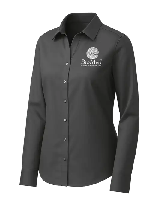 Brooks Brothers Womens Dark Grey Wrinkle-Free Stretch Pinpoint Shirt w/BioMed Logo