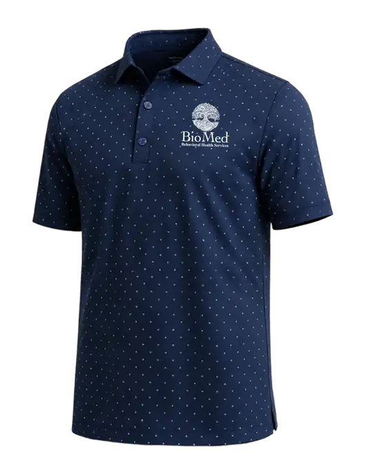 Callaway Micro Chev Dark Navy Print Polo w/BioMed Logo